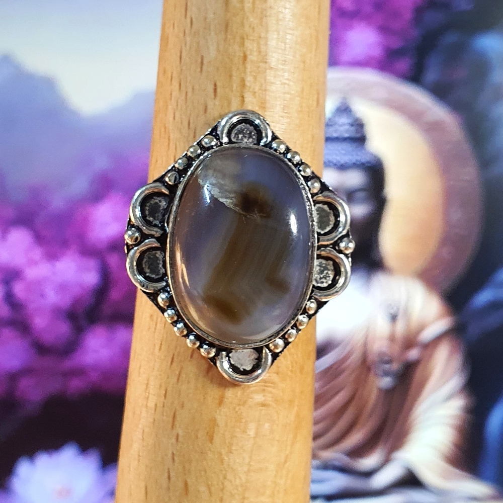 Agate Gemstone Sterling Silver Plated Ring Size 9